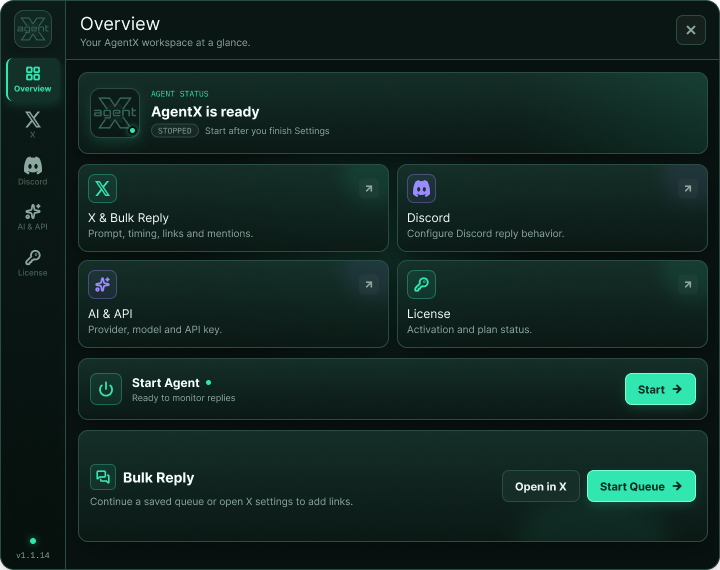 AgentX overview screen