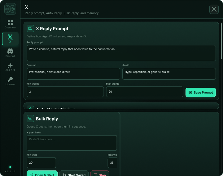 AgentX settings for X replies